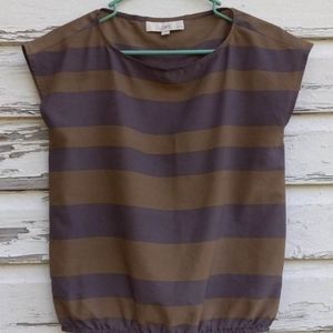 Womens Loft blouse bkue and brown striped x-small petite